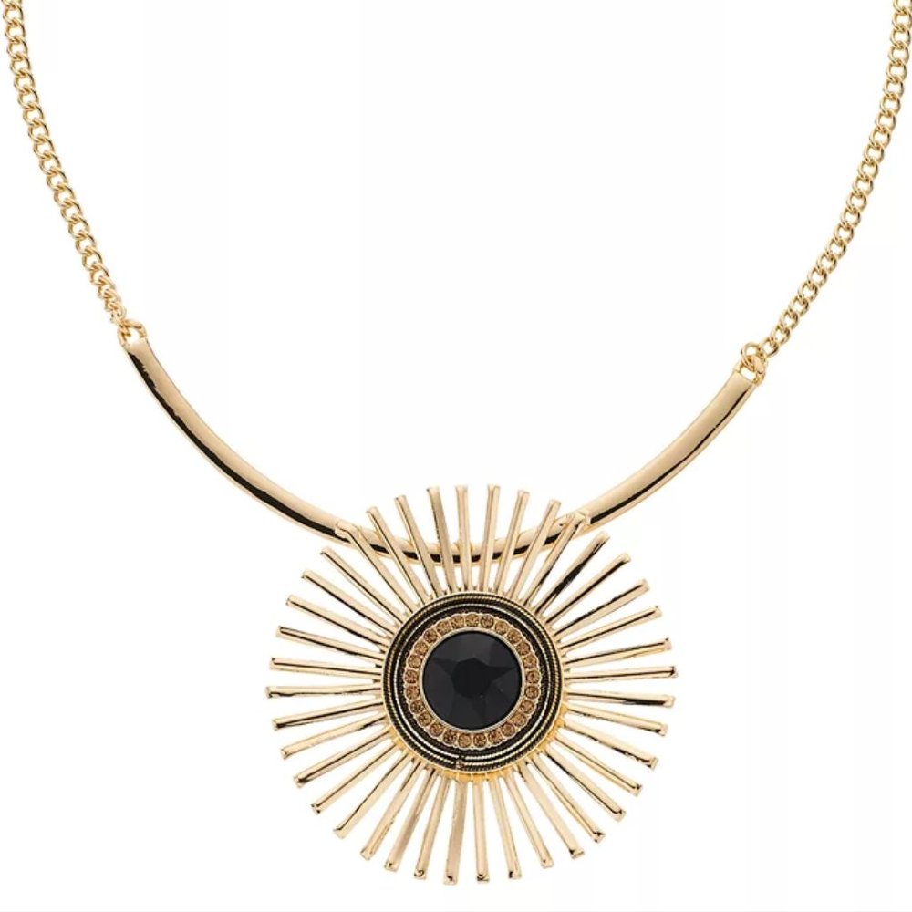 Nine West Gold Tone Sun Burst Pendant Necklace